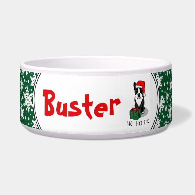 クリスマスサンタボストンテリア（黒）かわいい ボウル (正面)