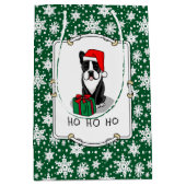 クリスマスサンタボストンテリア（黒）かわいい ミディアムペーパーバッグ (正面)