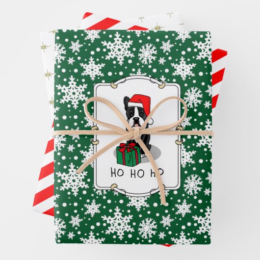 クリスマスサンタボストンテリア(黒)かわいい ラッピングペーパーシート (インサイチュ)