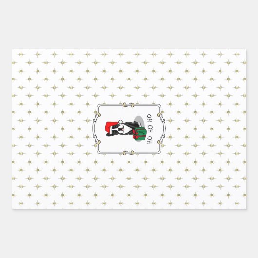 クリスマスサンタボストンテリア(黒)かわいい ラッピングペーパーシート (正面3)