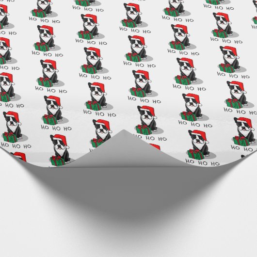 クリスマスサンタボストンテリア(黒)かわいい ラッピングペーパー (コーナー)