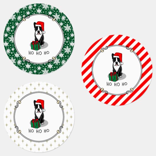 クリスマスサンタボストンテリア（黒）かわいい ラベル (グループ)