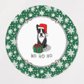 クリスマスサンタボストンテリア（黒）かわいい ラベル (デザイン1)
