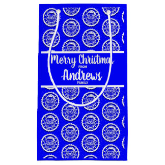 クリスマスサンタポストが青でカスタマイズ可能 スモールペーパーバッグ