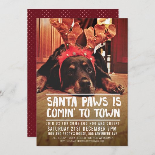 クリスマスサンタポーズのパーティー写真 招待状 (正面/裏面)