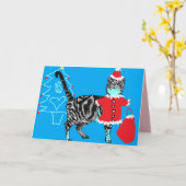 クリスマスサンタポーズストリッピータブビーキャットカードブルー カード (黄色い花)