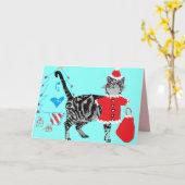 クリスマスサンタポーズストリピータビーキャットカードアクア カード (黄色い花)