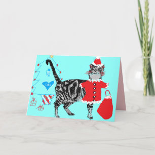 クリスマスサンタポーズストリピータビーキャットカードアクア カード