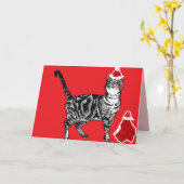 クリスマスサンタポーズストリピータビーキャットカードレッド カード (黄色い花)