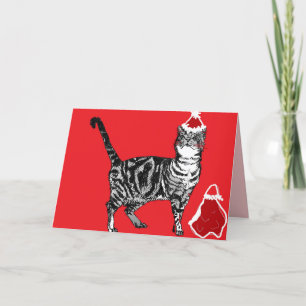クリスマスサンタポーズストリピータビーキャットカードレッド カード