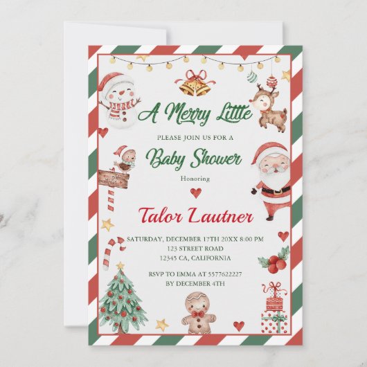 クリスマスサンタメリーア小さな赤ちゃんシャワー 招待状 (正面)