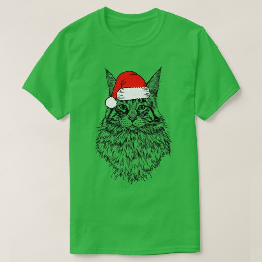 クリスマスサンタメーンクーンキャットホリデー  Tシャツ (デザイン正面)