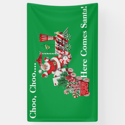 クリスマスサンタライディングペパーミントキャンディートレイン 横断幕 (縦)