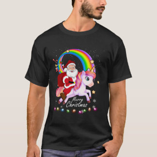 クリスマスサンタライディングユニコーンクリスマスギフトガールズキ Tシャツ