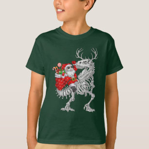 クリスマスサンタライディング恐竜の鹿クリスマス Tシャツ