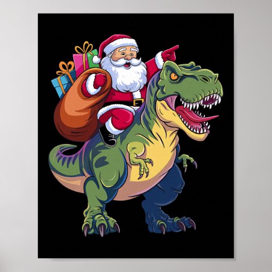 クリスマスサンタライディング恐竜のTレックス少年の子供たち ポスター (正面)