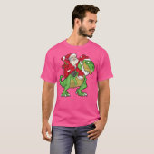 クリスマスサンタライディングTレックス恐竜の子供 Tシャツ (正面フル)