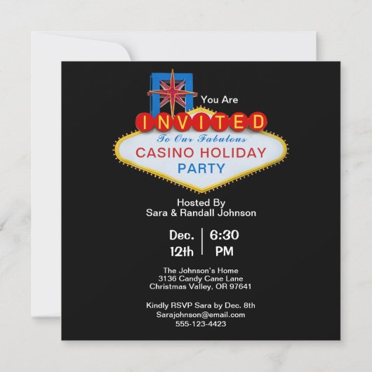 クリスマスサンタラスベガスカジノおもしろいスクエアパーティー 招待状 (裏面)
