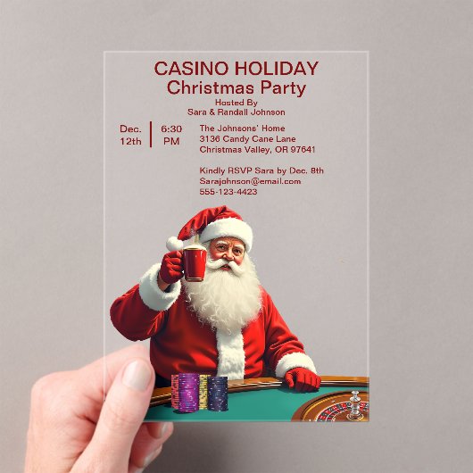 クリスマスサンタラスベガスカジノスタイルパーティー アクリル招待状 (インサイチュ (ポータブル))