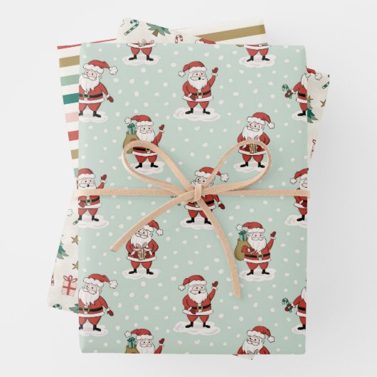 クリスマスサンタラッピング紙フラットシートセット3 ラッピングペーパーシート (インサイチュ)