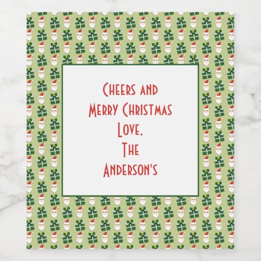 クリスマスサンタレッドグリーンフェスティバル パーソナライズされた ワインラベル (シングルラベル)