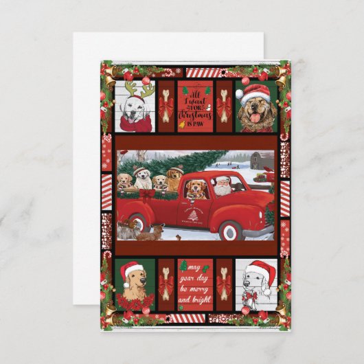 クリスマスサンタレッドトラックゴールデンレトリバー サンキューカード (正面/裏面)