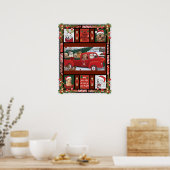 クリスマスサンタレッドトラックゴールデンレトリバー ポスター (キッチン)