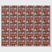 クリスマスサンタレッドトラックゴールデンレトリバー ラッピングペーパー (フラット)