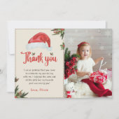 クリスマスサンタレッドハット誕生日写真 サンキューカード (正面)