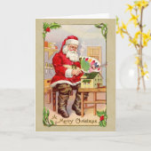 クリスマスサンタヴィンテージ再生 カード (黄色い花)