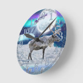 クリスマスサンタ及びトナカイのファンタジーの芸術のギフト ラウンド壁時計 (傾斜)