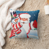 クリスマスサンタ及び雪だるまの枕 クッション (ブランケット)