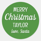 クリスマスサンタ名前をカスタムするタイポグラフィグリーン ラウンドシール (正面)
