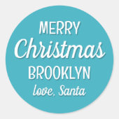 クリスマスサンタ名前をカスタムするタイポグラフィティール(緑がかった色) ラウンドシール (正面)