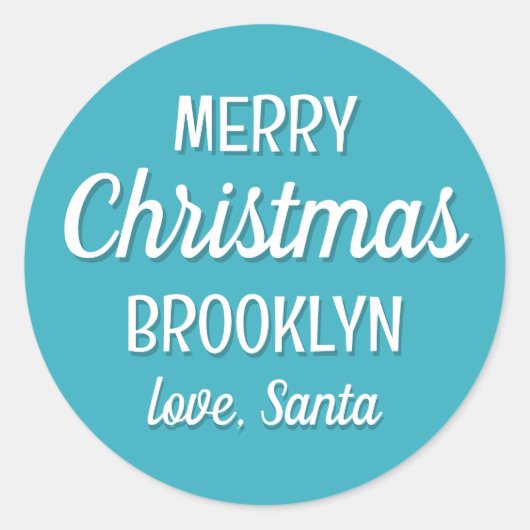 クリスマスサンタ名前をカスタムするタイポグラフィティール（緑がかった色） ラウンドシール (正面)