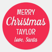クリスマスサンタ名前をカスタムするタイポグラフィレッド ラウンドシール (正面)