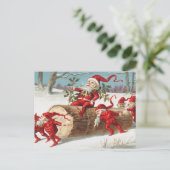 クリスマスサンタ小人がログホリデーで滑る シーズンポストカード (スタンド正面)