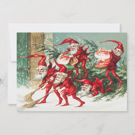クリスマスサンタ小人掃雪ホリデー シーズンカード (正面)