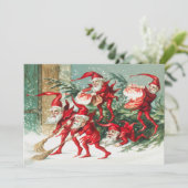 クリスマスサンタ小人掃雪ホリデー シーズンカード (スタンド正面)