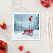 クリスマスサンタ帽子と赤い雪かきシャベル スタンダードカクテルナプキン (インサイチュ)