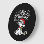 クリスマスサンタ帽子のダルメシアン子犬 Xmas ラージ壁時計 (傾斜)