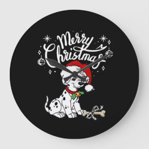 クリスマスサンタ帽子のダルメシアン子犬 Xmas ラージ壁時計