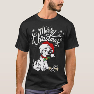 クリスマスサンタ帽子のダルメシアン子犬 Xmas Tシャツ