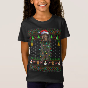 クリスマスサンタ帽子ドイツの金髪の指針犬の醜い Tシャツ