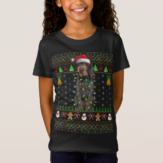 クリスマスサンタ帽子ドイツの金髪の指針犬の醜い Tシャツ
