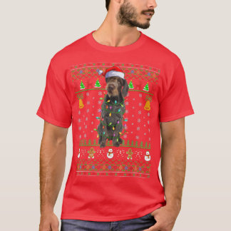 クリスマスサンタ帽子ドイツの金髪の指針犬の醜い Tシャツ