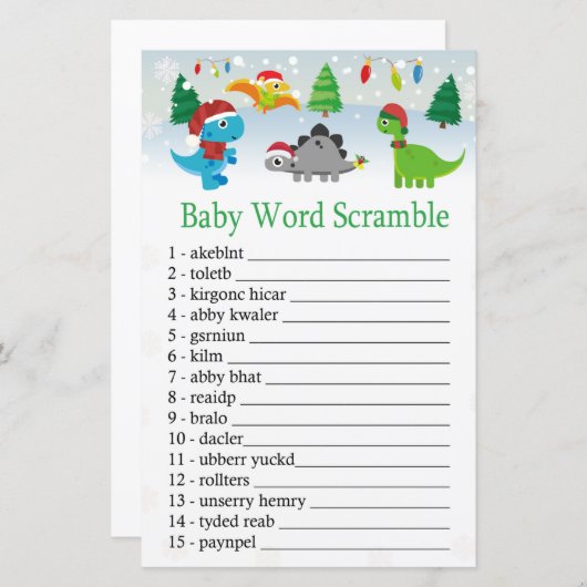クリスマスサンタ恐竜のベビー単語スクランブルゲーム (正面/裏面)