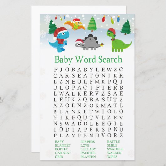 クリスマスサンタ恐竜の赤ちゃんシャワー語検索 (正面/裏面)