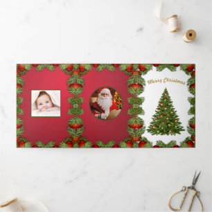 クリスマスサンタ新年4枚の写真をパーソナライズ 三つ折りクリスマスカード