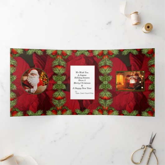 クリスマスサンタ新年4枚の写真をパーソナライズ 三つ折りクリスマスカード (内部)
